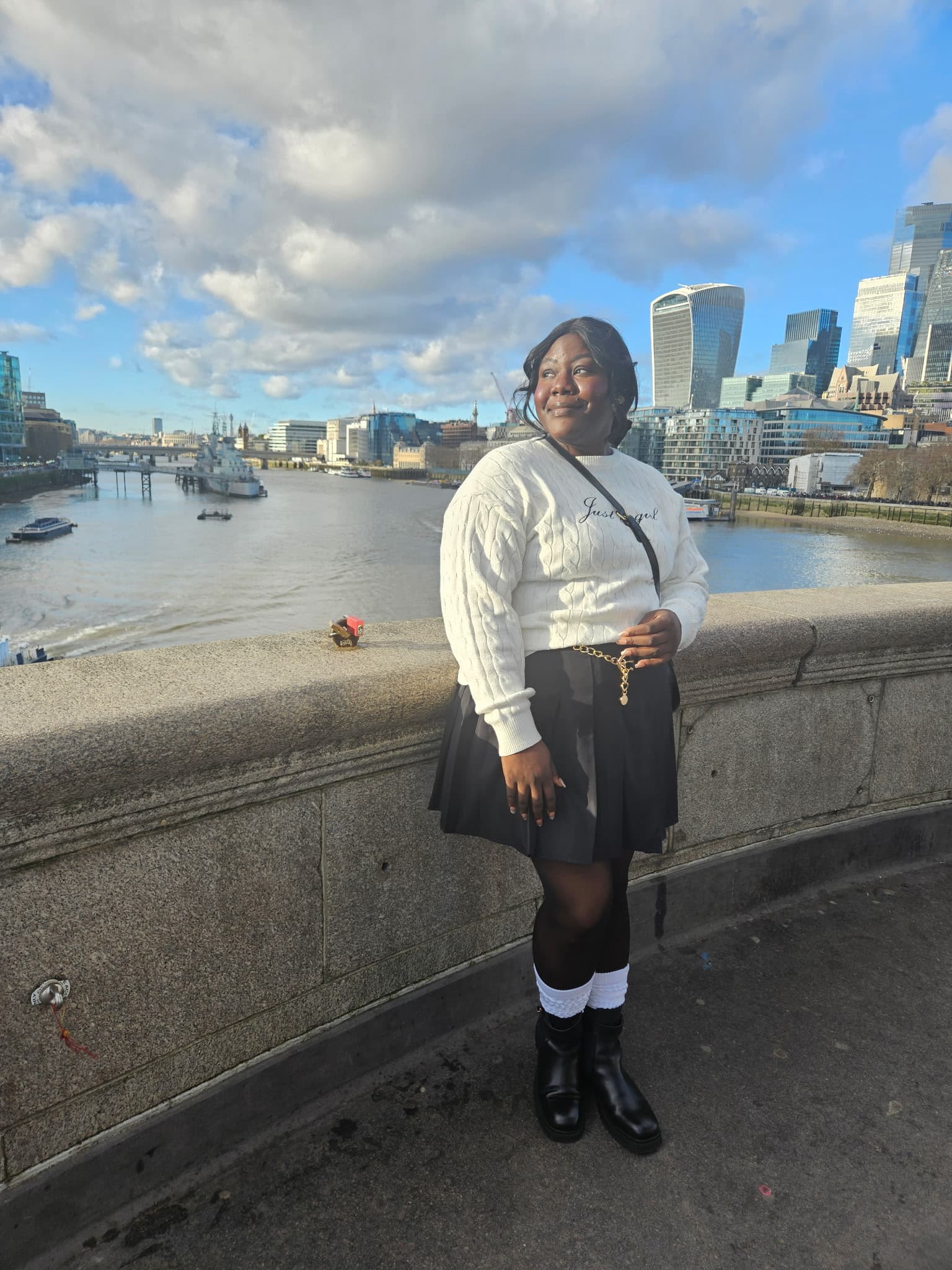 Jade, the person building Viamour, on Tower Bridge overlooking the Thames